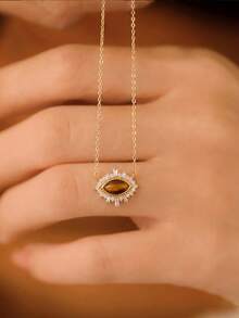1pc S925 Sterling Silver Eye Pendant Necklace For Women, Elegant High-End Design, Sophisticated French Fashion Artistic Style, Versatile Collarbone Chain For Daily Commute, Birthday Gift For Girlfriend And Best Friend - Eye - View 2