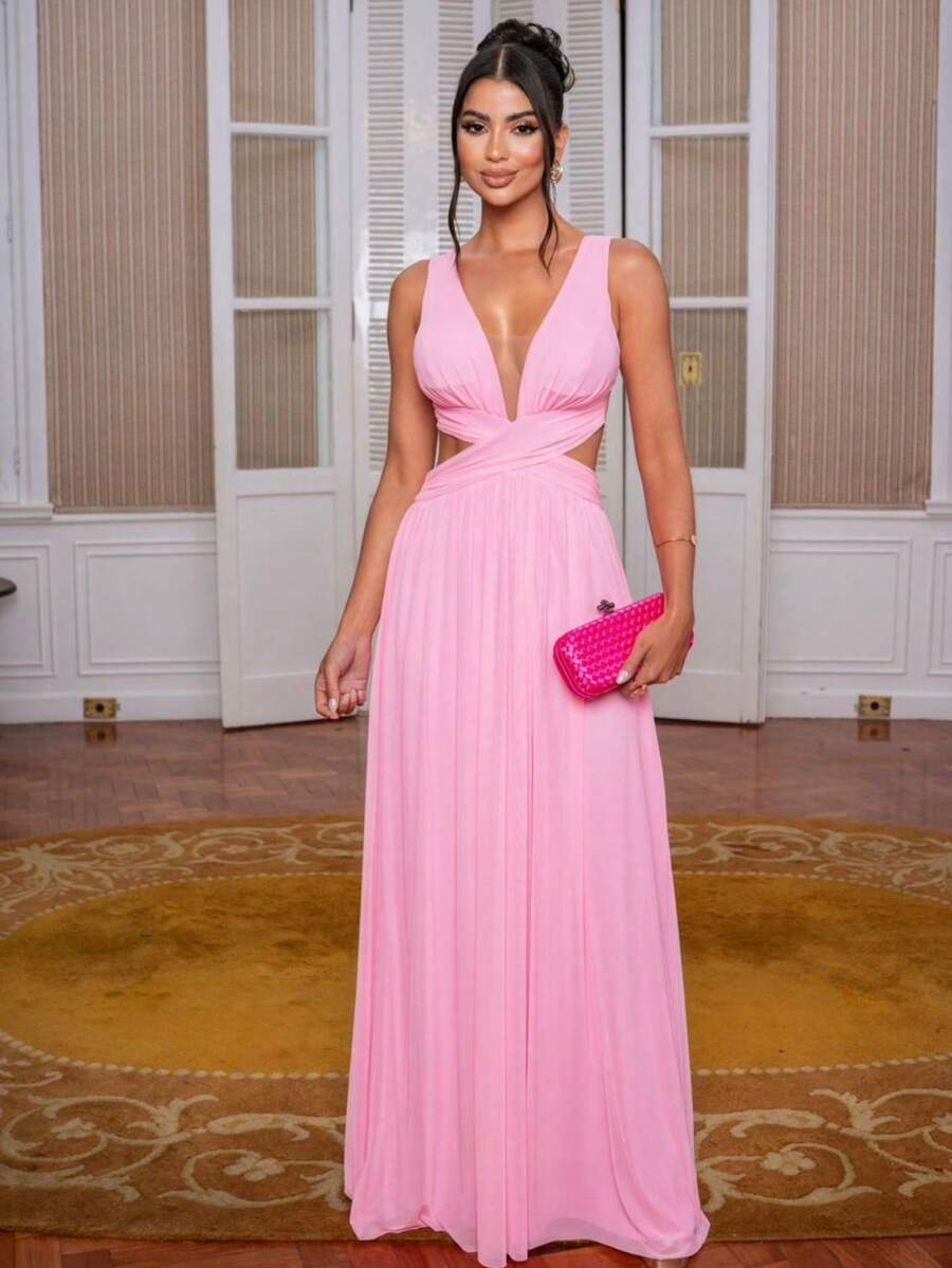 Long Wrap Dress For Graduation And Wedding Bridesmaids. Luxury Dresses. - 淺粉色 - 查看 1