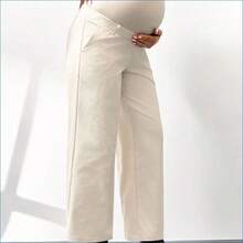 HENG
  Pantalones casuales sueltos de pierna ancha con bolsillo y cintura ajustable de unicolor para maternidad - Albaricoque - Ver 6