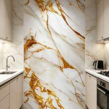 1 Roll Gold Marble Contact Paper, Marble Pattern Wallpaper, Kitchen Countertop Self-Adhesive Peel And Stick Wallpaper Cabinets Furniture, Kitchen Waterproof Contact Paper Decorative Wallpaper, PVC Oil-Proof Sticker, Home Decor, Kitchen Decor - Golden Marble - View 5