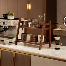 New Chinese Style Double-Layer Cup Rack, Made Of Rattan And Bamboo, Brown And Natural Wood Tones. It Can Hold Teacups, Coffee Cups And Spice Jars, And Serve As A Storage Shelf Suitable For Dorms, Kitchens, Offices, Tea Rooms, Balconies, Living Rooms And Other Spaces. - Multicolor - View 1