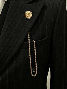 1pc New Arrival European And American Men's Metal Chain Brooch, Personalized Fashion Lapel Pin, High-End Alloy Black Luxury Accessory, Rose Decor Suit Accessory, Gift - Brooch - View 14