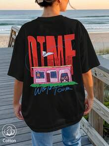 Puerto Rico Bunny "DtMF" Estampado Único de Rana Divertida, Top Largo Oversize Primavera/Verano 2026, Top de Verano para camisola - Negro - Ver 5