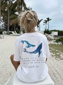 Camiseta Doble Cara De Ballena Y Versículo Isaiah 43:2, Estilo Acuarela - White - View 3