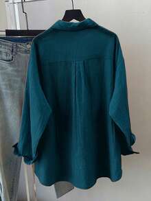 Women's Plus Size Solid Color Long Sleeve Casual Loose Shirt For Spring And Summer - Dark Green Blue - View 2