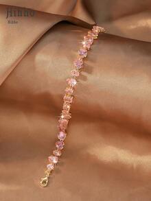 Hihho 1pc High-Quality Sparkling Cubic Zirconia Tennis Bracelet, Unique Multi- Design With Teardrop, Square, Star, Heart Shapes, Available In Pink, Green, Blue, White, Multicolor Stones, Suitable For Daily Wear And Holiday Occasions, Perfect Gift For Mother's Day, Valentine's Day, Christmas, Anniversary, Ideal Summer Vacation Accessory To Show Elegant Feminine Charm, Great Gift For Friends And Family - Tennis Bracelet - View 13