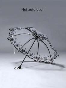 1/3pcs Floral Pattern Transparent Umbrella, Suitable For School, Office, Home, Travel, Back To School Supplies, Umbrella, Unisex, Durable Structure - Multiple Styles - View 3
