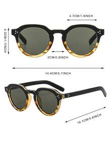 1 Pair Men's Round Frame Rivet Contrast Color Fashion Personalized Retro Fishing Cycling Fashion Glasses - Black On Top, Leopard Print On the Bottom - View 4