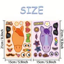 1/2/6 Sets"Build Your Own Horse" Sticker Kit, 6 Sheets Interactive DIY Horse Face Stickers , Whimsical Make-A-Horse Sticker Sheets, Suitable For Birthday Parties, Craft Nights, Party Favors, Educational Activities & Family Fun - Multicolor - View 9