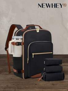 NEWHEY 40L 旅遊後背包，航空公司認可登機包，含 3 個收納袋，TSA 過夜包，防水個人物品包，週末必備後背包，適合 17 吋筆電 - 黑色 - 查看 10
