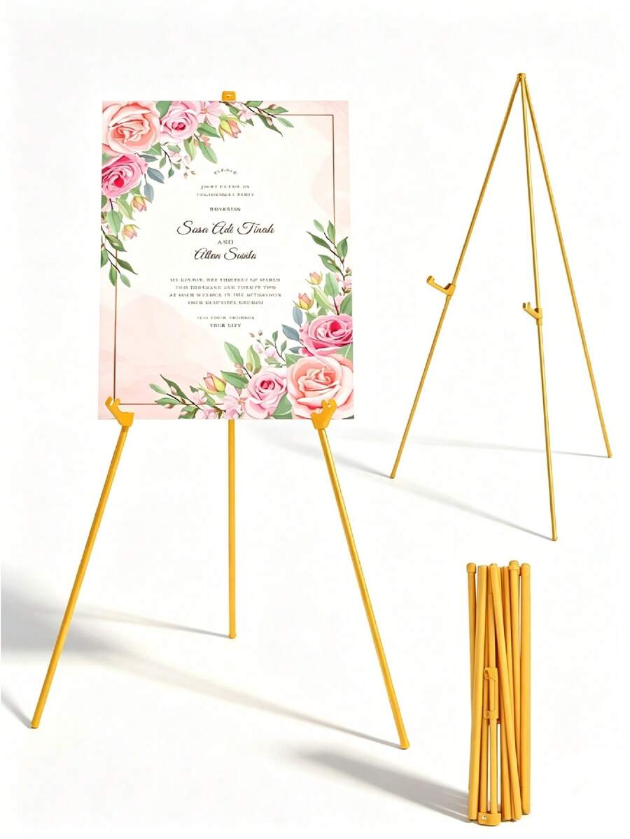 1pc/Wedding Metal Display Stand, Suitable For Wedding Signs And Posters; Equipped With Foldable, Adjustable Metal Frame And Storage Bag, Perfect For Displaying Wedding Signs, Decorations, Paintings And Artworks, As Well As Birthday Party Signs - Multicolor - View 1