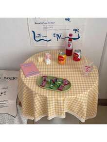 1 pièce/2 pièces Nappe à carreaux jaunes, Couvre-table, Tissu de bureau, Tissu de bureau de dortoir étudiant, Fond de photographie - Jaune citron - Voir 4