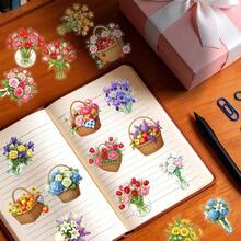 50Pcs New PET Transparent Flower Stickers Colorful Floral Decals Waterproof Decor For Fridge Bottle Daily Items - 50 PCS - View 9