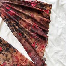 Yunuo Menswear  Vestido corto de mujer con cuello en V, estampado floral retro, manga larga, bajo asimétrico y detalle de volantes, de tejido de malla de punto - Morado - Ver 7