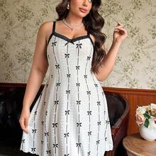 dagjydgfyja CottageSlumber Camisón de encaje con estampado de moño y ribete de encaje en talla grande - Blanco - Ver 3