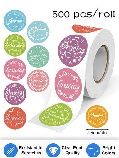 500 Stück Spanische Dankeschön-Aufkleber, 1 Zoll rund, für Süßigkeitenbeutel, Blumen, Geschenkboxen, Tortenboxen und Verpackungen, Hochzeit, Feiertagsparty, Hochzeitsdekoration, Geschenkverpackung DIY-Dekoration, PVC selbstklebende Siegelaufkleber