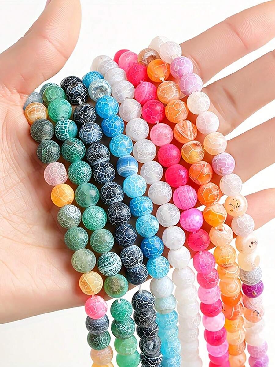  Natural Round Frosted Weathered Beads, Available In Multiple Colors OF 8MM, Suitable For DIY Jewelry Making, Bracelets, Necklaces, Phone Chains, Pendants - Multicolor - View 1