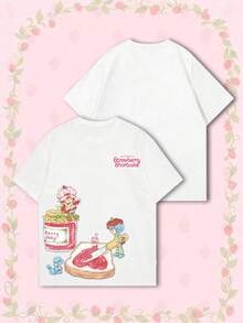 Women's Summer T-Shirt, Cute Scene Print Loose Casual Style, Suitable For Daily Sweet Girl Look - White - View 7