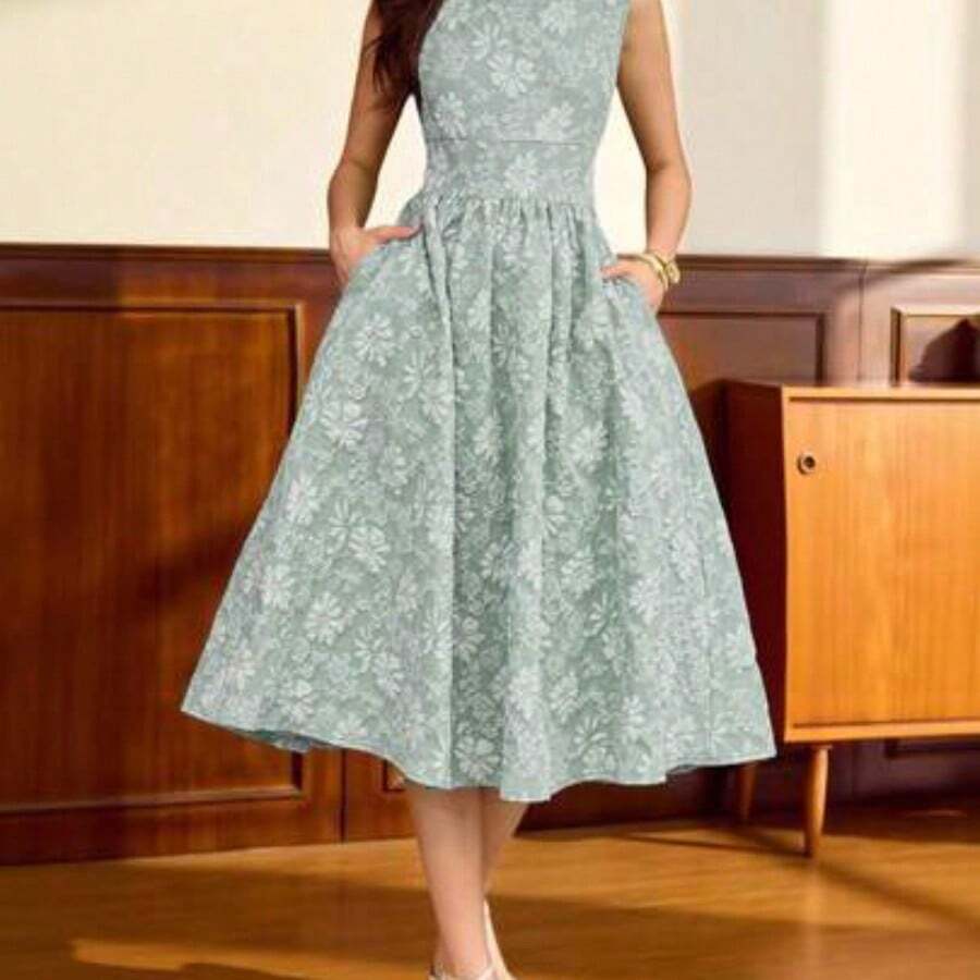 xuehuamaoyi02 Vestido elegante sin mangas de cuello cuadrado con bolsillo de unicolor vintage para mujer, atuendo de verano, vestido de invitada de boda, vestido de regreso a la escuela, vestido de cumpleaños elegante para mujer, atuendo de cumpleaños elegante para mujer, atuendo de vacaciones para mujer, vestido elegante para mujer en otoño, ropa de mujer para vacaciones, vestido de iglesia para mujer, atuendo de festival para mujer, estilo de dinero antiguo, atuendo de brunch para mujer - Verde - Ver 1