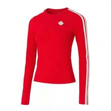 Adidas 新款運動休閒修身長袖女 子圓領T卹 - 紅色 - 查看 4