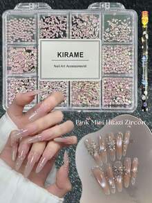 KIRAME 960顆粉色平底水鑽，高品質超亮美甲寶石套組，含1件點花筆，1-5mm亮面美甲水晶，適用DIY居家美甲、美甲沙龍、美甲用品、夏季與旅行美甲、節日禮物美甲飾品 - 粉色 - 查看 3