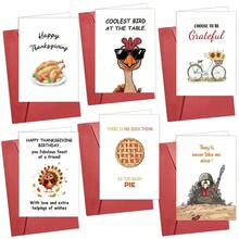 1pc Greeting Card With Envelope, Thanksgiving Card, English Turkey Funny Blessing Message, Thank You Card, Send To Family, Friends, Colleagues, Etc - Sets - View 10