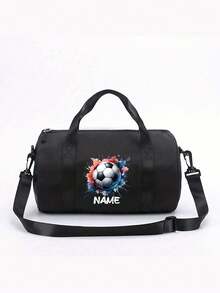 1pc Mini Customized Dance Bag, Perfect For Back To School Season. Cylindrical Design With Unique Splatter Blue And Green Soccer Print. Can Be Printed With Your Name. This Dance Bag/Sports Bag/Latin Dance Bag Is Suitable For Outdoor Travel And Gym. It Can Be Used As A Shoulder Bag Or Travel Bag, Perfect For Daily Use, And Also As A Gift For Friends And Family. - Multicolor - View 13