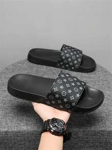 Men's Outdoor Sandals, Summer Beach Slippers, Men's Fashionable Retro Pattern Sandals, Indoor Household Slippers, Bathroom Shoes, Comfortable Soft Non-Slip - Black - View 5