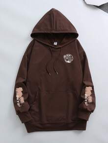 SAND Print Pattern Sweatshirt, Plus Size Women's Casual Autumn/Winter Hooded Sweatshirt, Suitable For Christmas, New Year, Halloween, Daily Wear, Wedding, Beach, Fitness, Graduation, Party, Fashion, Vacation, Commuting, Outing Top, Winter Outfit - Brown - View 3