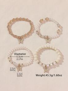 8pcs/4pcs Bohemian Style Glass Butterfly Elastic Bracelet Set, Suitable For Women, Suitable For Beach Vacations, Leisure, Gatherings, And Daily Wear - 白色 - View 5