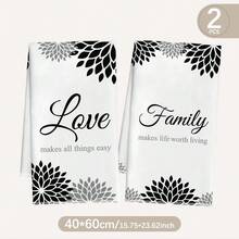 MEMNUN 2入黑色與灰色幾何花卉大麗花剪影愛與家庭文字印花圖案廚房毛巾、洗碗巾、手巾、洗碗布、家居裝飾、廚房裝飾、聖誕裝飾、烹飪烘焙茶巾、廚房配件、可機洗、清潔用品、適用於餐廳廚房、日常裝飾與禮物、四季皆宜 - 彩色 - 查看 2