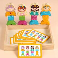 Wooden Expression Face Stacking Blocks With Geometric Shape Matching Challenge Cards, Tabletop Game, Expression Blocks Stacking Game, Children's Early Education Educational Puzzle Stacking Toy, Toddler Focus And Observation Training Educational Toy, Children's Birthday Holiday Gift - Multicolor - View 5