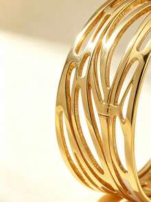 VceTd 2PCS/1PC Fashionable Versatile Style Stainless Steel Women's Bangle With Enamel Craft And Geometric Line Design, Suitable For Women's Daily Life, Work Commute Or Casual Outings - Yellow Gold - View 8