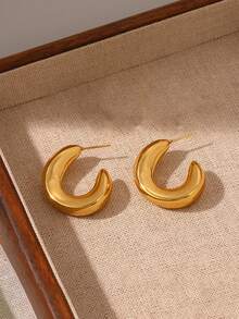 1 Pair Fashion Stainless Steel 18K Gold Plated Earrings, Light Luxury High-End Oval U-Shaped Exaggerated Stud Earrings - Gold - View 3