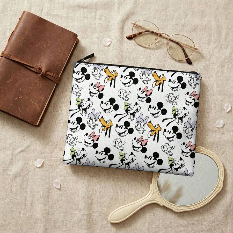 Disney Classic Characters Organizer Pouch, Playful Repeating Pattern With Durable Zipper For Daily Toiletries & Makeup - 10 X 8.1 Inches - View 1