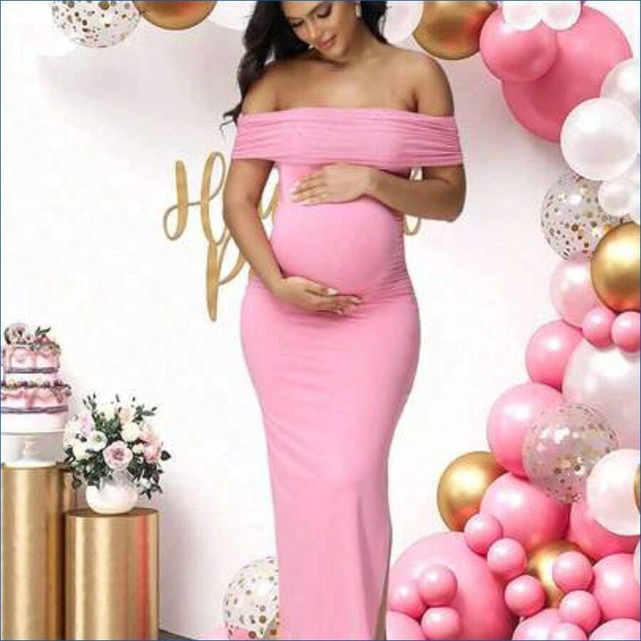 HENG
JustVH Vestido elegante sin mangas con hombros descubiertos y malla para embarazadas para sesión de fotos de baby shower en primavera - Rosa Pálido - Ver 1