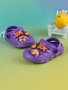 Kids Summer Breathable EVA Clogs Shoes, Unisex Toddlers Anti-Slip Soft Bottom Cartoon Decor Sandals, Closed Toe Slippers For Outdoor Wear - Purple - View 4