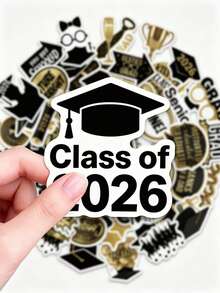 50/25pcs 2026 Graduation Stickers, Black & Gold Graduation Decor, Suitable For Graduation Party Favors, Water Bottles, Laptops, Gift Bags, Graduation Gifts And Party Supplies, Scrapbook Supplies, Fun Stationery Stickers, Random Shipment - Multiple Styles - View 1