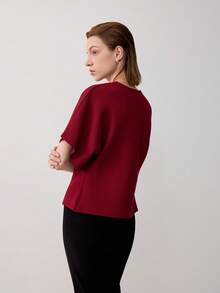 Women's Casual Solid Color Button Front Cardigan, Suitable For Summer & Autumn - Burgundy - View 3