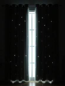 1件星形鏤空窗簾，聚酯纖維鏤空星形窗簾，帶蕾絲透紗的遮光窗簾，女孩公主風雙層一體式遮光窗簾 - 墨綠色 - 查看 2