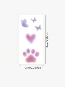 1pc Dreamy Gradient Purple Pink Heart Butterfly Cat Claw Pattern Tattoo Sticker, Temporary Tattoo Sticker, Simulated Tattoo Design, Suitable For Travel, Music Festival, Games, Graduation Gifts, Lasts For 3-5 Days - Multicolor - View 6