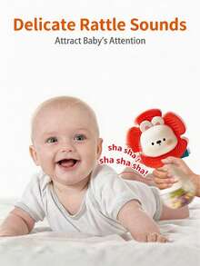 2-In-1 Baby Rattle Teether Toy, Cute Duck & Rabbit Soft Silicone Teether Rattle, Suitable For 0-12 Months Infants, Tummy Time, Nursery, Stroller, Car Seat Sensory Toy, Perfect Baby Shower, Newborn, 1st Birthday Gift - Multicolor - View 6