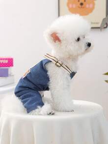 PETCIRCLE 1件寵物衣服小狗幼犬可愛吊帶褲刺繡字母熊情侶套裝 - 長褲 - 藍色 - 查看 3