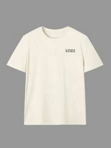 Kaos Pullover Lengan Pendek Leher Bulat Motif Kasual Lucu untuk Remaja Perempuan, Atasan Musim Panas - Aprikot - View 3