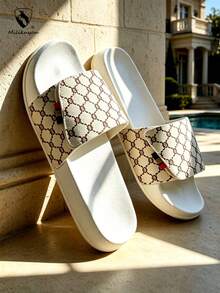Milikuyou[ Spring/Summer New Style ]Men's Sports Slippers White Retro Pattern Elegant & Comfortable Open Toe Slippers Bathroom Slippers Beach Slippers Casual Street Wear Essential Item Suitable For Beach Home Pool And Daily Wear Size: 38-48 - White - View 12