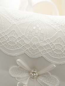 1pc Lace Bride Wedding Ring Pillow Western Wedding Gift Ring Props Bow Square Ring Pillow Pearl Bride Ring Pillow Western Wedding Supplies - Double-lace Ring Pillow - View 3