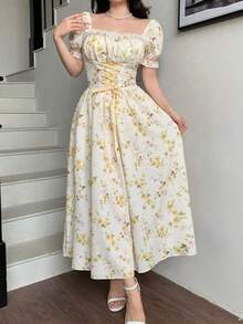 Elegant Long-Sleeved Dress With A Lace Collar And Fitted Hem, Featuring A Charming And Romantic Floral And Lace Design, Ideal For Holidays, Women's Dress - 磨砂黑 - 查看 7