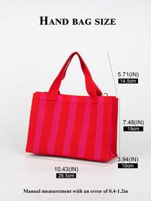 1 pieza Bolsa de mano abierta plegable ligera de moda minimalista a rayas negras y blancas, adecuada para salidas, compras, desplazamientos, fotografía, todas las estaciones - Multicolor - Ver 3