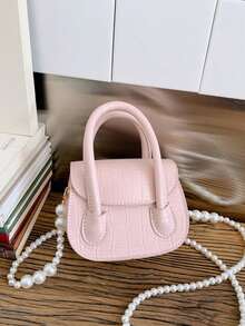 1pc Girls Solid Color Crocodile Pattern PU Magnetic Closure Fashion Handbag Pearl Chain Mini Shoulder Crossbody Bag Suitable For All Seasons Daily Use - A - View 12