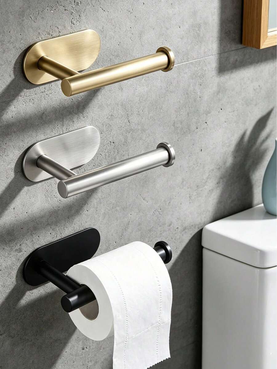 No Drill Toilet Paper Holder, Self-Adhesive Tissue Roll Dispenser, Stainless Steel Paper Towel Rack, Absorbent Tissue Holder, Bathroom Paper Organizer, Bathroom Accessories, No Drilling Required(Adhesive Sticker Sold Separately,Main Product Excluded)